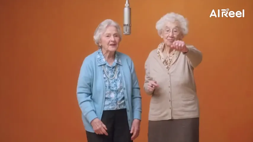 Two grandmothers taking over the orange booth
