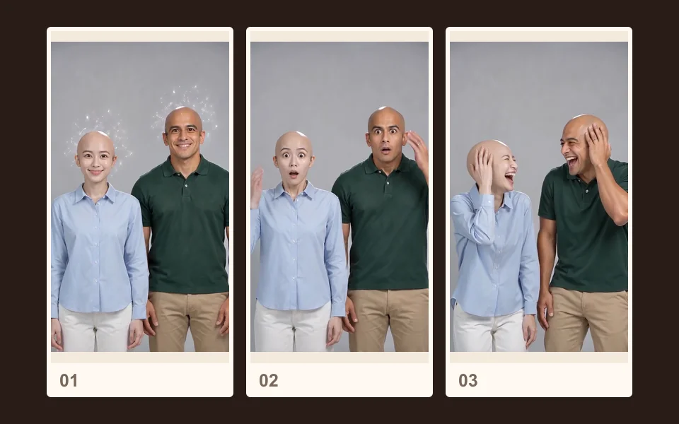 Frames from our published demo: Shiny bald heads.
