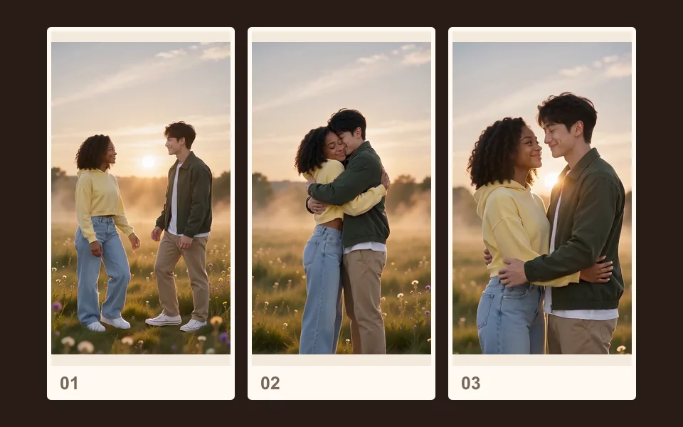 Frames from our published demo: A long, gentle hug.