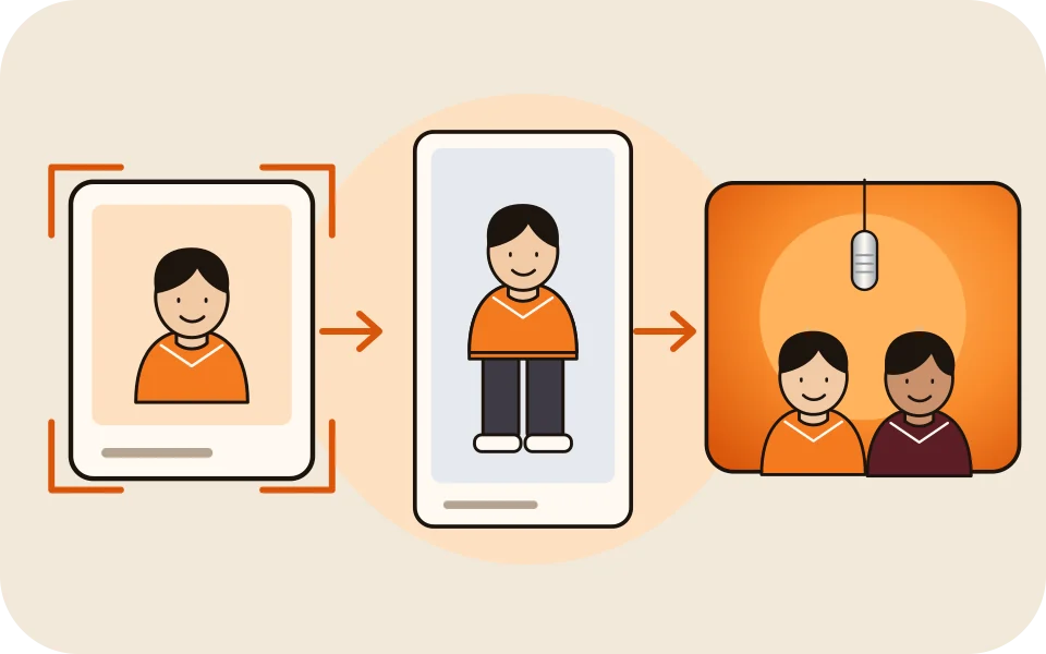What happens on Wan 3.0: your photo, then a standing studio portrait of the same person, then the booth video. You never see the portrait.